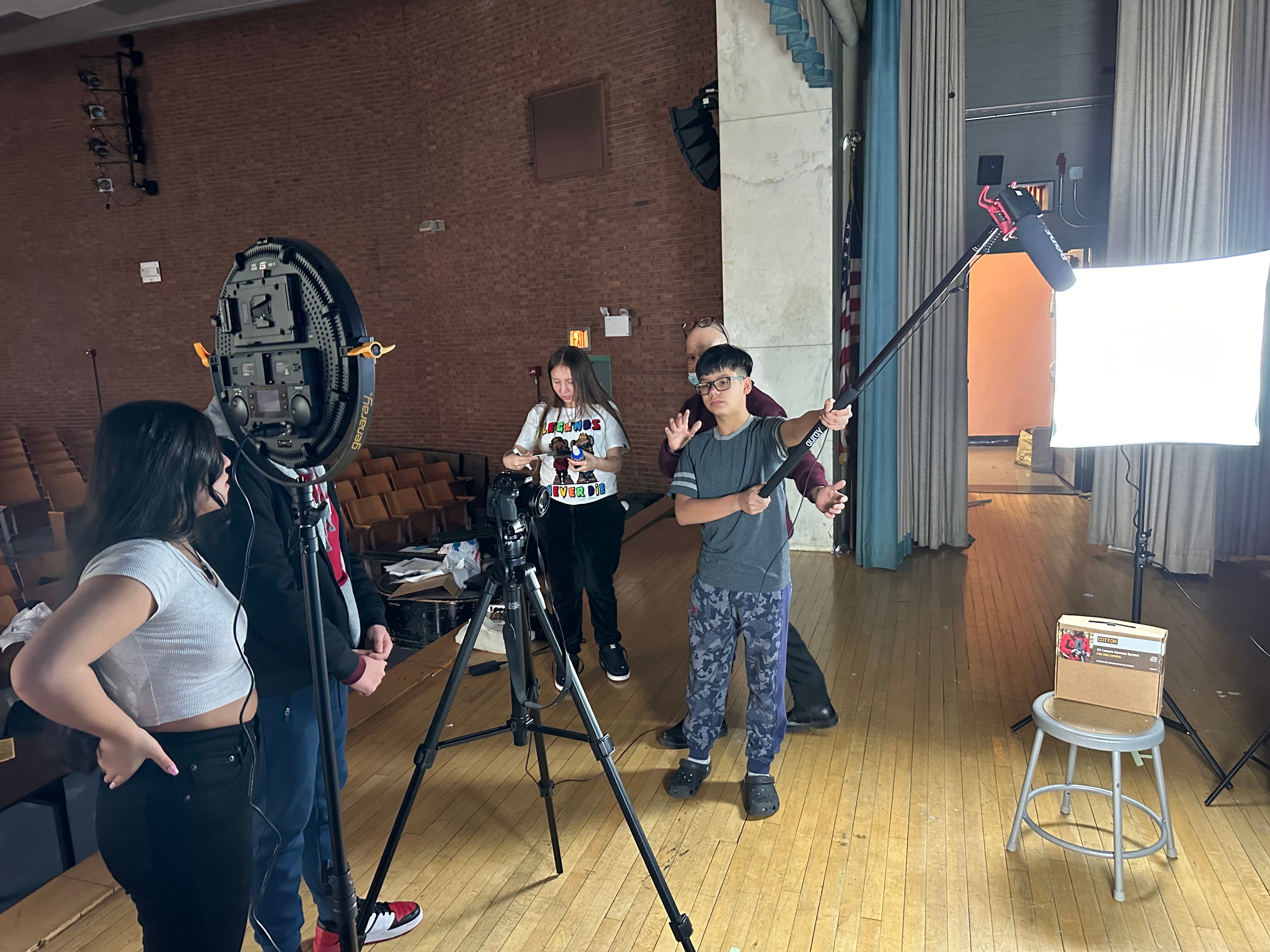 ELL students collaborating on film production
